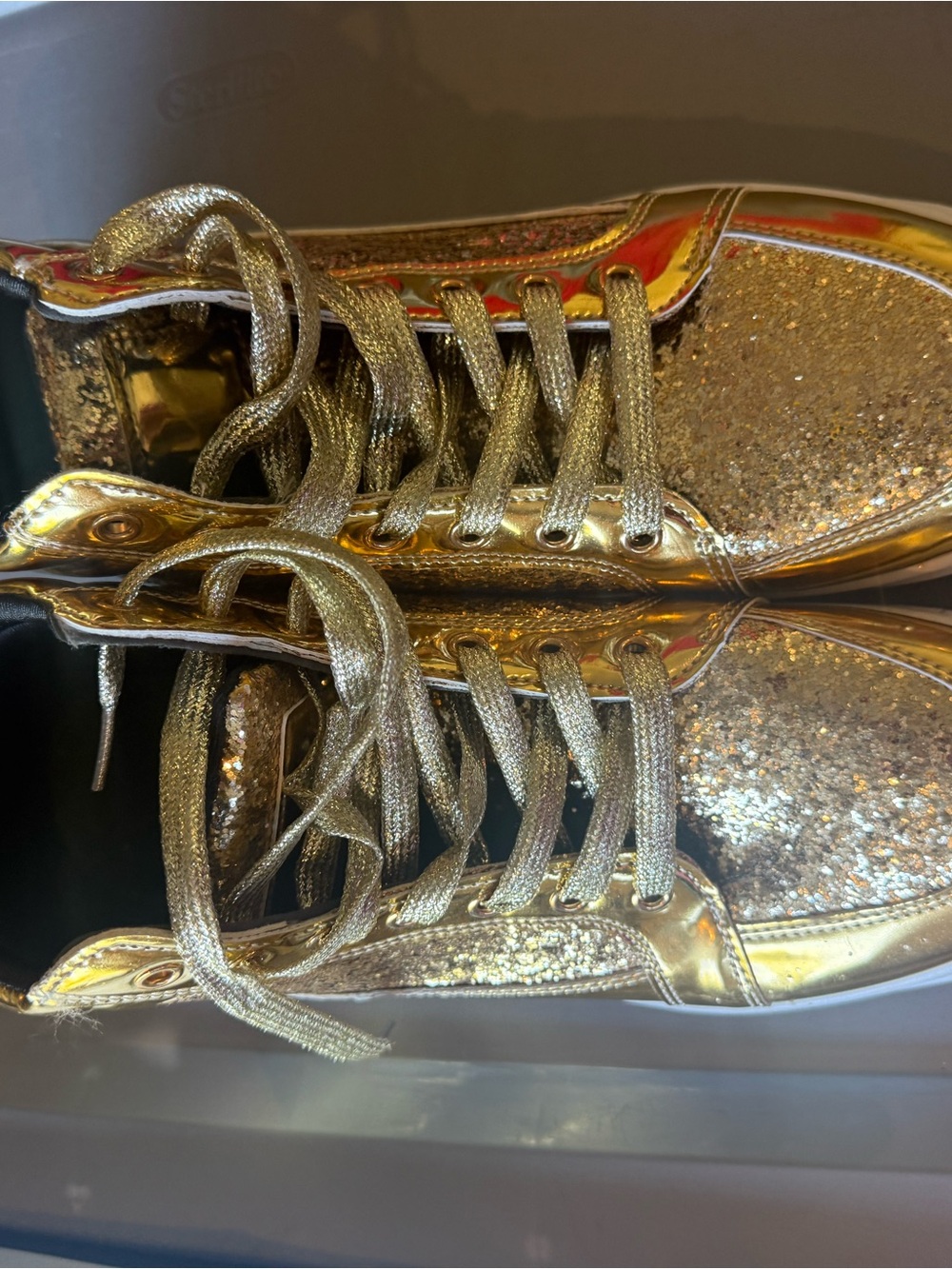 Women's Gold Glitter Lace-Up Sneakers - Fashion Metallic Casual Shoes